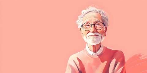 Blushing Elderly Gentleman with Warm Friendly Expression and Copy Space - obrazy, fototapety, plakaty