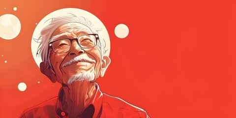 Elderly character with a giggle of the wise snickering in a digital portrait