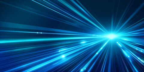 Vector Abstract, science, futuristic, energy technology concept. Digital image of light rays, stripes lines with blue light, speed and motion blur over dark blue background - obrazy, fototapety, plakaty