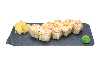 cheese roll with chicken, sushi, home-style, rustic, handmade, on an isolated white background © Kurganskiy