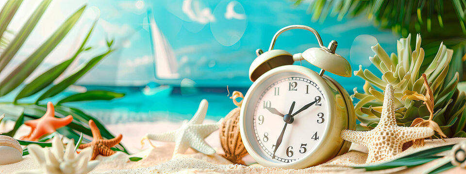 Alarm clock on a summer background. selective focus.