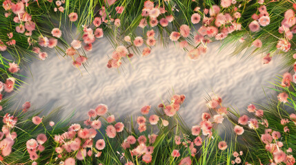 row of flowers in grass isolated