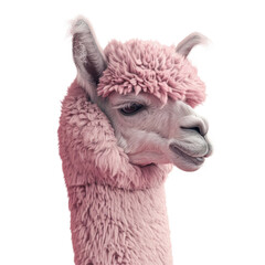 A pink llama with a fluffy head coat - obrazy, fototapety, plakaty
