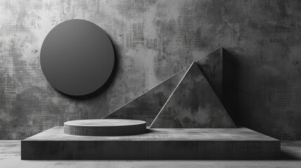 Minimalist Geometry: A 3D vector illustration of a circle, square, and triangle in grayscale