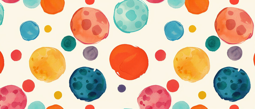 A vibrant array of colorful polka dots in varying sizes against a playful white background.