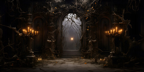 Mystic baroque gateway draped in twilight: An eerie passage to the unknown - obrazy, fototapety, plakaty