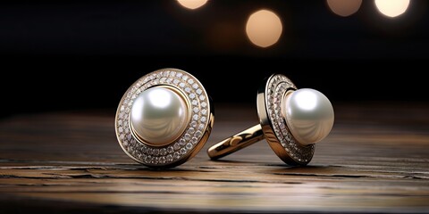 Two Pearl Earrings on a Black Stone