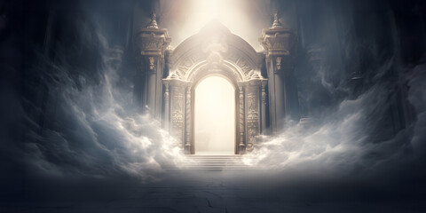 Mystical Baroque Gateway: An Ethereal Passage Bathed in Light - obrazy, fototapety, plakaty