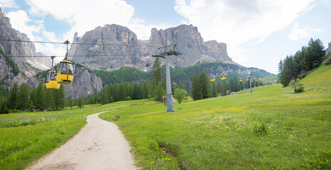 walkway from Colfosco to Pisciadu Waterfall, Dolomite Alps, cable car to Grodner Joch - 782299987