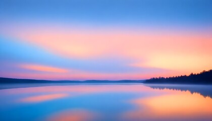 Soft pastel gradients melting into each other, like a tranquil sunset reflected on a calm lake. - obrazy, fototapety, plakaty