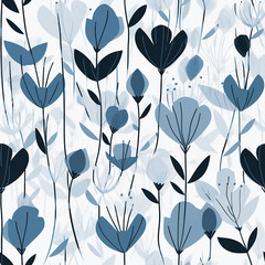 Floral pattern in watercolor style, in light blue colors