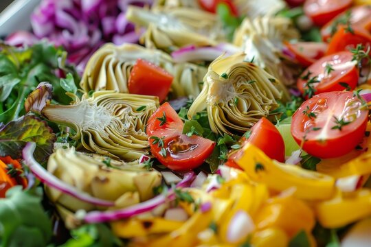 A picture of a plentiful artichoke salad - Powered by Adobe