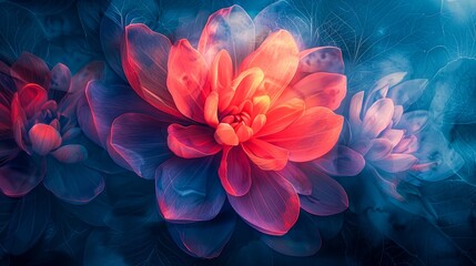 Colorful Flower Amidst Blue Background - obrazy, fototapety, plakaty