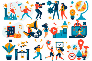 Fun and engaging graphics showcasing workplace gamification and team-building activities designed to boost employee engagement and collaboration