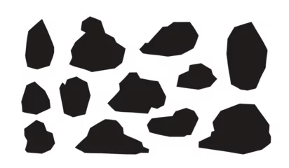 Fotobehang Stones and rocks silhouette set. Natural rock slate black illustration. Vector illustration of crumbly polenta. Soil silhouette, land © Maryna
