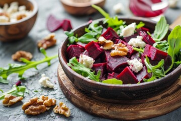 Arugula salad with beets goat cheese walnuts Focus on toning