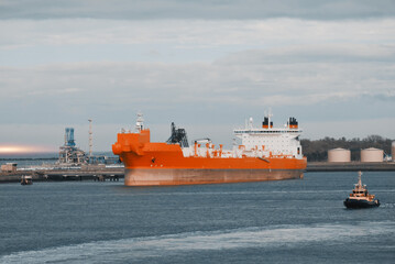 DP2 Oil Shuttle Tanker In Ballast Condition In The International Trade Port During Ongoing Cargo Operation Process.