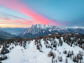 Fototapeta na wymiar Alpine Pink Sunrise, Alps at first light