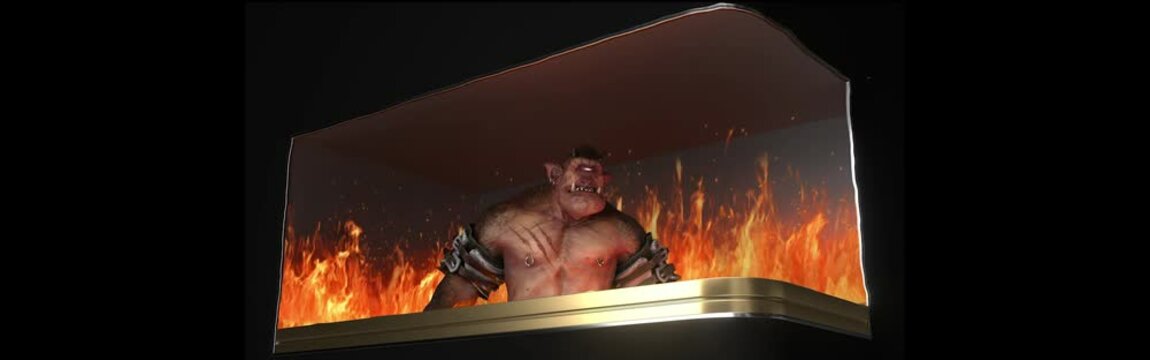 Beast giant man beer barbecue naked eye 3d video material