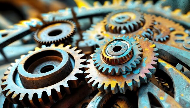 A close-up image of a set of colorful gears