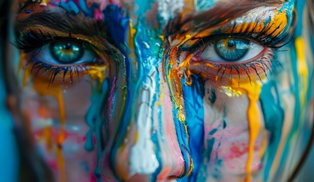 Womans Face Close-Up Covered in Paint