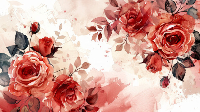 Elegante dipinto ad acquerello di rose rosse con spruzzi, perfetto per aggiungere un tocco artistico a sfondi o disegni.