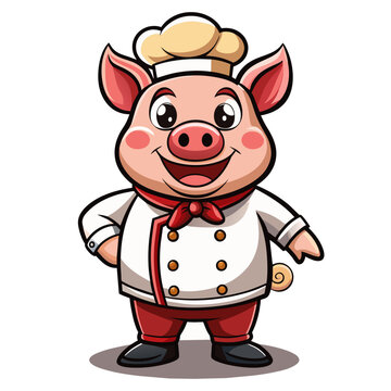 Chef Pig: Illustrated Mascot of Culinary Expertise in the Kitchen