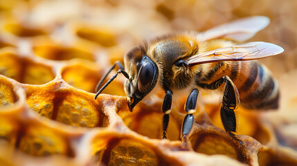 A bee was diligently tending his hive.