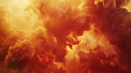 Foto auf Alu-Dibond Fiery red and golden smoke erupting in an imaginary volcanic display © 220 AI Studio