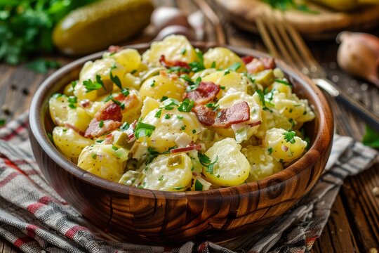 Bacon and gherkin potato salad