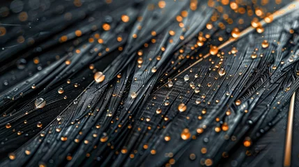 Foto op Aluminium Close-Up of a Black Feather With Water Droplets © Karlaage