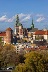 Aerial balloon view of Wawel Royal Castle with Wawel Cathedral, Krakow, Poland
