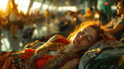 Passengers make the best of a delayed flight by catching up on sleep, turning the terminal into