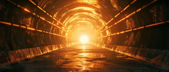 A tunnel with a bright orange light shining through it by AI generated image