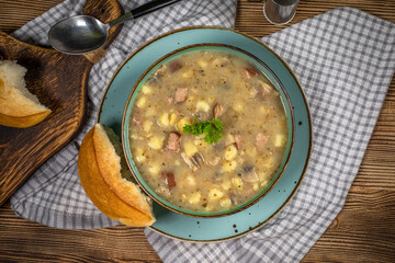 Traditional polish soup Zurek in ceramic bowl. - 782305930