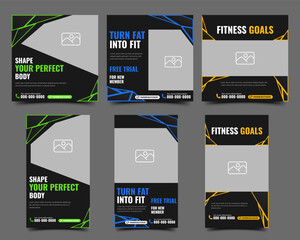 Gym and fitness social media post and story template design