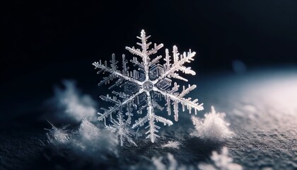 Close-Up: Snowflakes on a Dark Surface Showcasing Unique and Intricate Designs