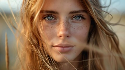 Women of Denmark. Women of the World. Portrait of a young woman with freckles and windblown hair at golden hour  #wotw