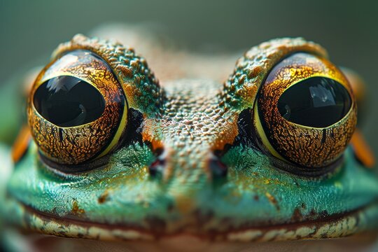 Close-Up of a Green Frogs Eyes