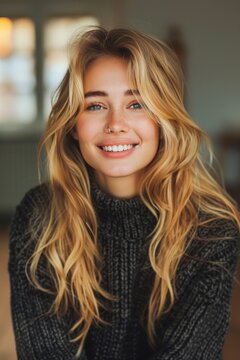 Woman With Blonde Hair and Black Sweater