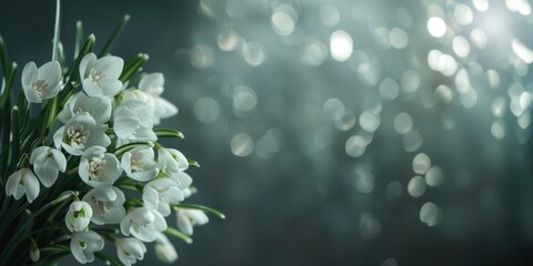 Close-up of snowdrop flowers with soft bokeh in the background.