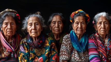  Women of Guatemala. Women of the World. Group of four elderly women in traditional attire smiling and posing together in a warm and friendly manner. #wotw