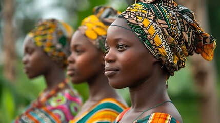 Women of Guinea. Women of the World. Three African women wearing vibrant headscarves looking at the camera with beautiful expressions and a blurred background  #wotw