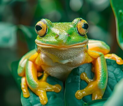 Frog Sitting on Top of a Green Leaf