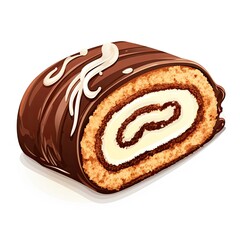 Chocolate Swiss Roll, Round Sponge Cake Isolated, Sliced Rolled Vanilla Biscuit with Cocoa Cream Filling
