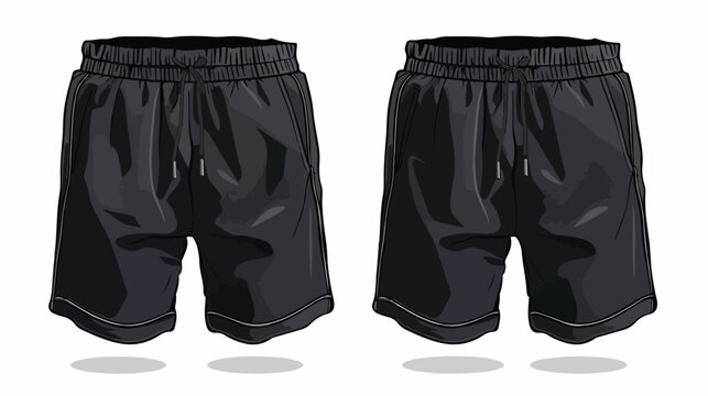 Black outdoor shorts template front and back view 2