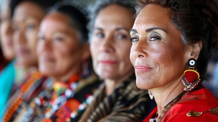 Women of New Zealand. Women of the World. A portrait of a confident senior woman with traditional earrings, in focus, with other women softly blurred in the background.  #wotw