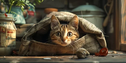 Foto op Plexiglas A curious cat escaping from an open bag © Design Resources