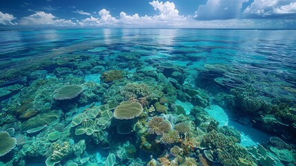 The crystal-clear waters allow for clear visibility of the reef's structure