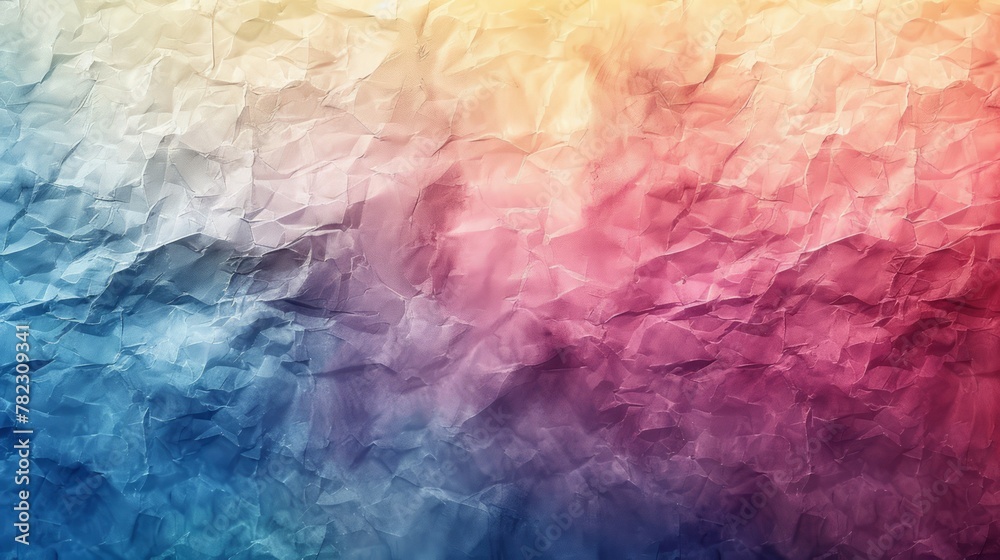 Poster a colorful paper with a blue, red, and yellow background. the paper is crumpled and torn, giving it 
